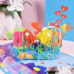 Greeting Cards 3D Valentine Greeting Card Pop Up Kissed Fish Shaped With Envelope Festival Supplies Drop Delivery Home Garden Festiv Dhezg