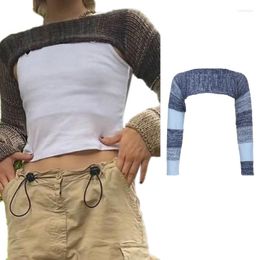 Women's Sweaters F42F Women's Crewneck Shrug Sweater Long Sleeve High Neck Cutout Knitted Arm Warmer Cropped