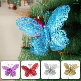 Christmas Decorations Butterflies Xmas Tree Ornaments Single Layer Gold Powder Glitter Artificial Flower DIY Crafts Decor