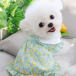 Dog Apparel Green Floral Skirt Pet Cute Dress Summer Thin Puppy Teddy Pretty Bichon Princess Supplies S-2XL
