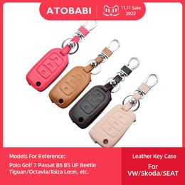 Car Key Leather Car Key Case Flip Remote Cover For VW Polo Golf 7 Passat B6 B5 UP Beetle Tiguan Skoda Octavia SEAT Ibiza Leon T221110