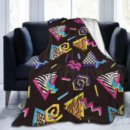 Blankets Flannel Blanket Abstract Shapes And Animal 90'S Style Soft Micro Fleece For Bathrobe Sofa Bed Travel Home Winter Spring