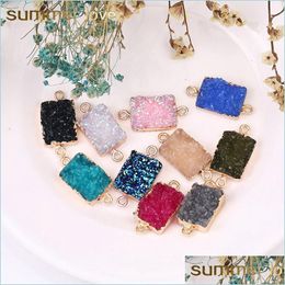 Charms Fashion Resin Stone Druzy Charm Natural Gemstone Square 10 Colours Pendant For Diy Jewellery Making Bracelet Necklace Earring Dr Dhxqp