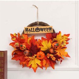 Decorative Flowers Halloween Wreath Door Pendant Haunted House Decoration Portable Pumpkin Ghost Festival Fall Party Supplies