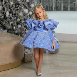 Girl Dresses Glitter Sequins Party Long Sleeves Puffy Layers Skirt Birthday Dress Christmas Robe De Princesse