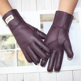 Five Fingers Gloves women's fur all in one sheepskin gloves leather color warm winter wool lining wind and cold 221111