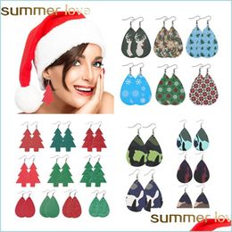 Charm New Fashion Christmas Waterdrop Leather Earrings Variety Design Snowflake Tree Drop Dangle Jewelry Gifts 28 Colors Delivery Dhejl