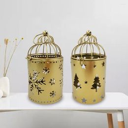 Christmas Decorations Nordic Style Hanging Bird Cage Candle Holder Xmas Theme Wrought Iron Golden Hollow Cylinder Decoration For Home