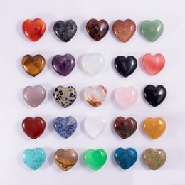 Charms 25Mm No Hole Heart Loose Beads Natural Stones Charms Healing Reiki Rose Quartz Crystal Cab For Diy Making Crafts Decorate Jew Dhjqg