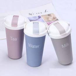 Tumblers 500Ml Coffee Mug Stainless Steel Milk Tea Water Cup With St Office Travel Car Kids Thermos Bottle Ocean Drop Delivery Home Dhw6V