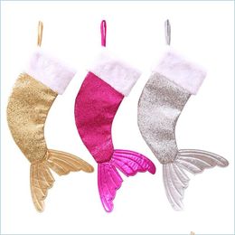 Christmas Decorations Mermaid Xmas Gift Socks Tail Shape Christmas Kids Gifts Stocking Sequins Sack Drop Delivery Home Garden Festiv Dhqrl