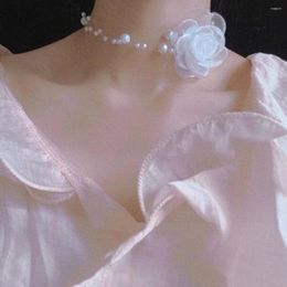 Choker Net Yarn Flower Multi-layer Fishing Line Pearl Women's Girl Clavicle Chain Necklace Jewellery