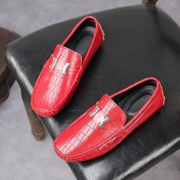 headed Classic Square Loafers Men PU Solid Color Casual Fashion Crocodile Pattern Simplicity Wild British Business Shoe