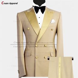 Men's Suits Blazers Fashion Champagne for Men Slim Fit Double Breasted Groom Male Prom Wedding Suit Tuxedo Set Mens Blazer With Pants 2 Pieces 221111