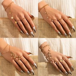 Vintage Punk Butterfly Ring With Bracelet Link Wrist Chain Finger For Women Charms Ring Lady Trendy Aesthetic Jewellery Gift