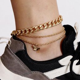 Anklets 3Pcs/Set Personality Cuban Anklet Fine Butterfly Set Sport Style Summer Foot Chain Jewellery Birthday Gifts For Women