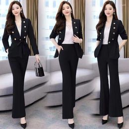 Women's Two Piece Pants Korean Elegant Professional Blazer Set Women's 2023 Spring And Autumn Temperament Casual Suit Coat Micro Bell 2