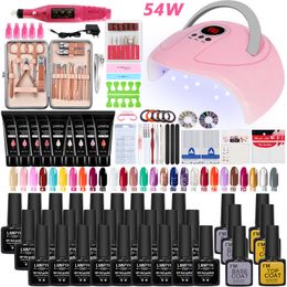 Nail Manicure Set Acrylic Kit Semi Permanent Extension Poly Gel With UV Lamp Dryer Drill Machine Tool kits 221012