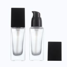 30ml/1 Oz Frosted Glass Foundation Bottle Empty Refillable Square Pump Bottles for Lotion Liquid Body Cream Cosmetic Travel