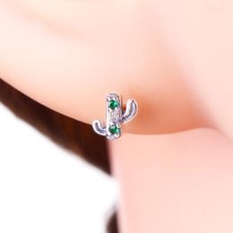Stud Earrings 925 Silver Small Cactus Green Cubic Zirconia Square Earring Kid Baby Women Brinco Party Pendientes 2022 Summer