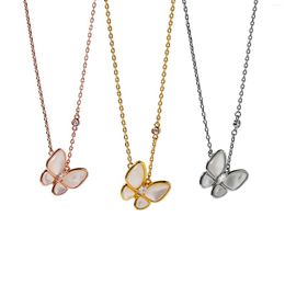 Pendant Necklaces Fashion Necklace Vintage Exquisite Copper Gold Plated White Shell Butterfly Simple Clavicle Chain Jewelry