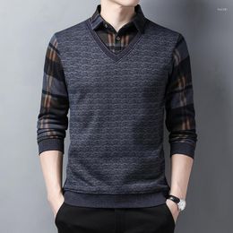 Men's Sweaters Autumn Winter 2022 Fashion Loose Sweater Men Thickened Two Piece Shirt Collar Male Pullover Thermal Knitwear Man