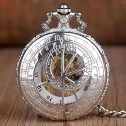 Pocket Watches Fashion Silver Luxury Skeleton Watch Vintage Charm Mechacnical Hand-winding Mens Fob Chain