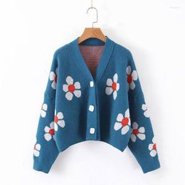 Women's Knits Women Cardigan Female Sweaters Cute Light Green Symbol Life Vintage Sweater Spring With Flower Print Tops