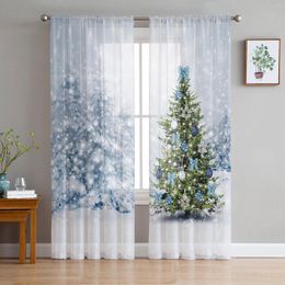 Curtain Christmas Snow Scene Tree Sheer Curtains Decorations For Home Window Tulle Living Room Bedroom