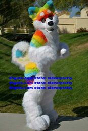 Long Fur Furry Mascot Costume Rainbow Husky Dog Wolf Fox Fursuit Adult Cartoon Character Evening Party Open A Business zx2988