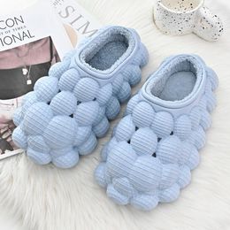 Slippers Shoes For Men Autumn Winter Home Non-slip Lychee Bubble Slides Wholesale Couple Plush Cotton Thick Bottom Flip Flops