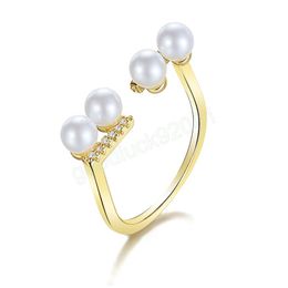 Gold Colour Parsimonious Ring for Women Pearl Metal Crystal Opening Finger Rings Fashion Jewellery Party Gifts