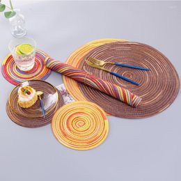 Table Mats 2pcs Colourful Ramie Woven Placemat Pad Heat Resistant Dining Mat Home Party Bowl Coffee Cup Kitchen Tableware