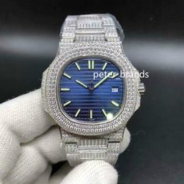 Designer Watch iced High quality Men's full Diamond Watch Silver Stainless Steel case Colour face men watch Diamond Strap Automatic Mechani283h