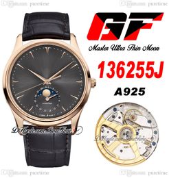 GF Master Ultra Thin A925 Automatic Mens Watch 136255J Moon Phase Changes Monthly 39mm Rose Gold Gray Dial Brown Leather Strap Super Edition Watches Puretime E5