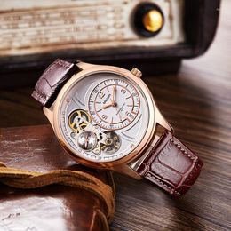 Wristwatches MEGIR Top Fashion Skeleton Dial Quartz Watch Men Brown Leather Strap Waterproof Men's Relogio Masculino 2022G