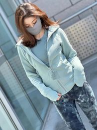 Women Sport hoodies & sweatshirts fleece Jacket full zipper Yoga Coat Clothes Outfits Running Hoodies Thumb Hole Sportwear Gym Workout Hooded