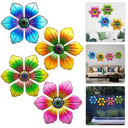 Garden Decorations 1PC Metal Flower Wall Art Sculpture Hanging Ornament Blue Yellow Green Red Indoor Outdoor Living Room Fence Decoration