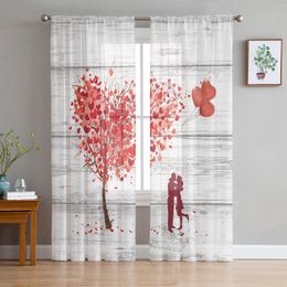 Curtain Valentine'S Day Love Tree Balloon Couple Tulle Sheer Curtains For Living Room Bedroom The Kitchen Voile Decoration