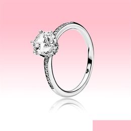 Wedding Rings White Sparkling Crown Ring Cz Diamond Women Wedding For Pandora 925 Sterling Sier Engagement Rings With Original Box S Dhtq6