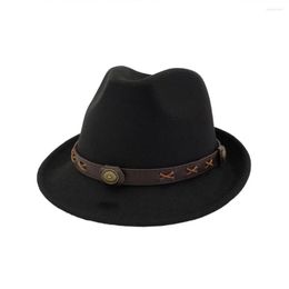 Berets European US Woolen Felt Hat Cowboy Jazz Cap Trend Trilby Fedoras Panama Chapeau With Leather Band For Men Women