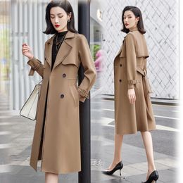 Women's Trench Coats Autumn Winter Korean Women Black Blazer Coat Elegant Double Breasted Lengthened Khaki Jacket Lapel Windbreaker Female