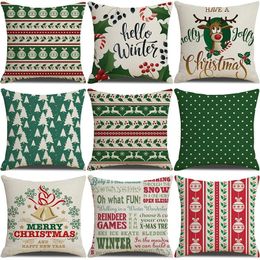 Christmas Decorations Green Stripe Pattern 45 45cm Cotton Linen Throw Pillow Cushion Cover Home Sofa Decorative Pillowcase Funda Cojin 40661