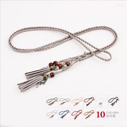 Belts Braided Lacing Belt 10 Colour Thin Tassel Decoration For Girls Dress Narrow Strap Waistband