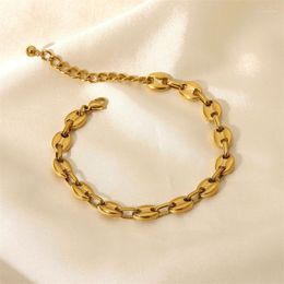 Anklets European And American 18K Gold Pig Nose Buckle Stainless Steel Chain Anklet Simple Handmade Coffee Bean Jewelry Women JDA201027