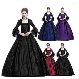 Casual Dresses Women Lace Trumpet Sleeve Mediaeval Dress Court Retro Vintage Gothic Evening Gown Lolita Victorian Cosplay Costume