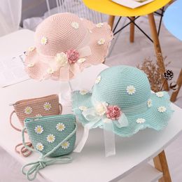 Hats 2Pcs Summer Baby Flower Hat Straw With Handbag Bags Kids Boy Girls Sun Visor UV Protection Panama Gorras