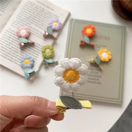 Knitted Flower Bangs Clip Daisy Hairpin for Girl Children Top Barrettes Duckbill Clips Hold Hair Accessories