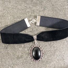 Choker Goth Black Agate Velvet Fashion Jewellery Women Gift Pagan Wiccan Mediaeval Gorgeous Witch Pendant Statement Necklace Charm