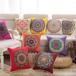 Pillow 45x45cm Classic Flower Nationality Style Printed Bamboo Linen Cover Pillowcase Home Sofa Decorative